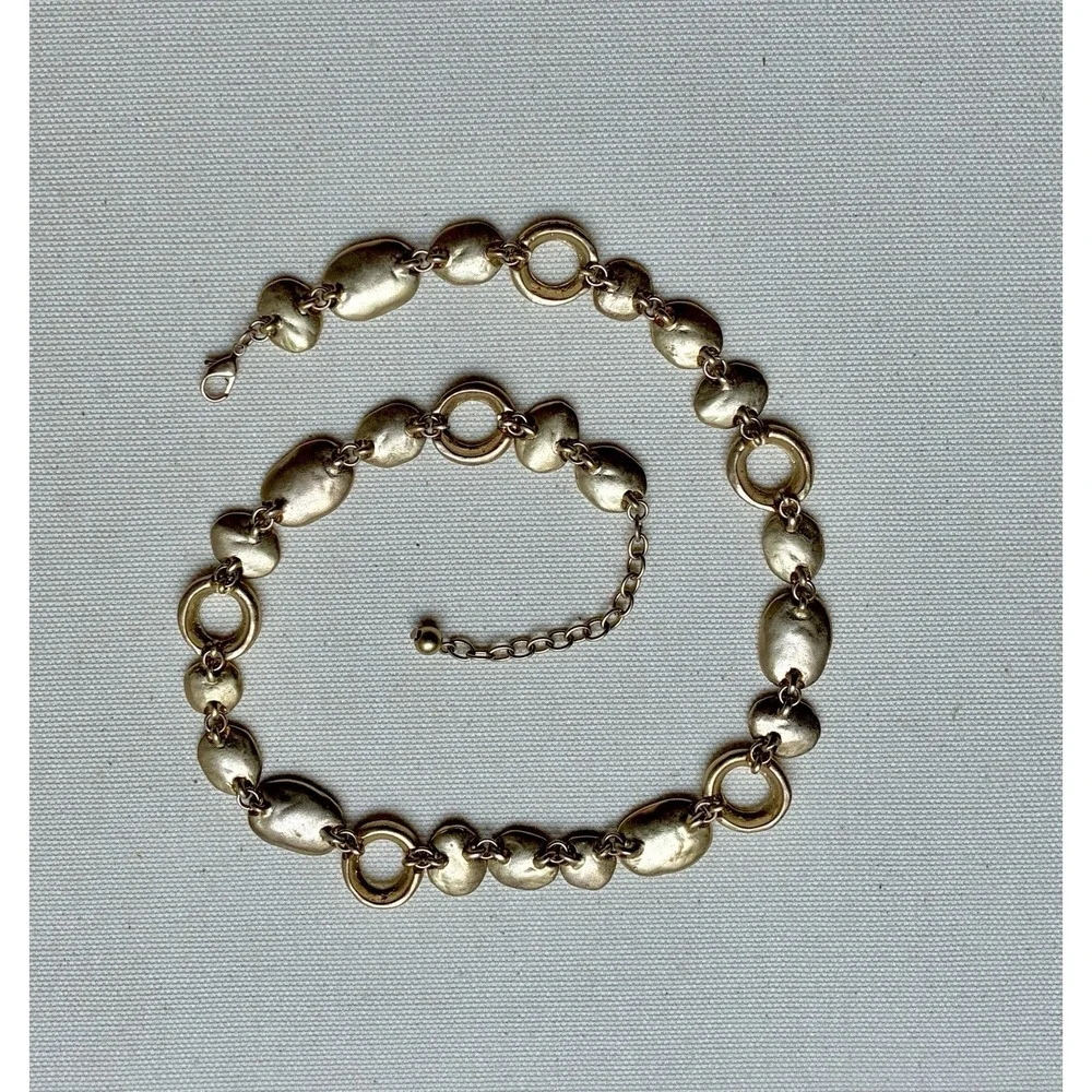 Chunky Gold Tone Pebble Necklace Organic Link Statement Collar Modernist